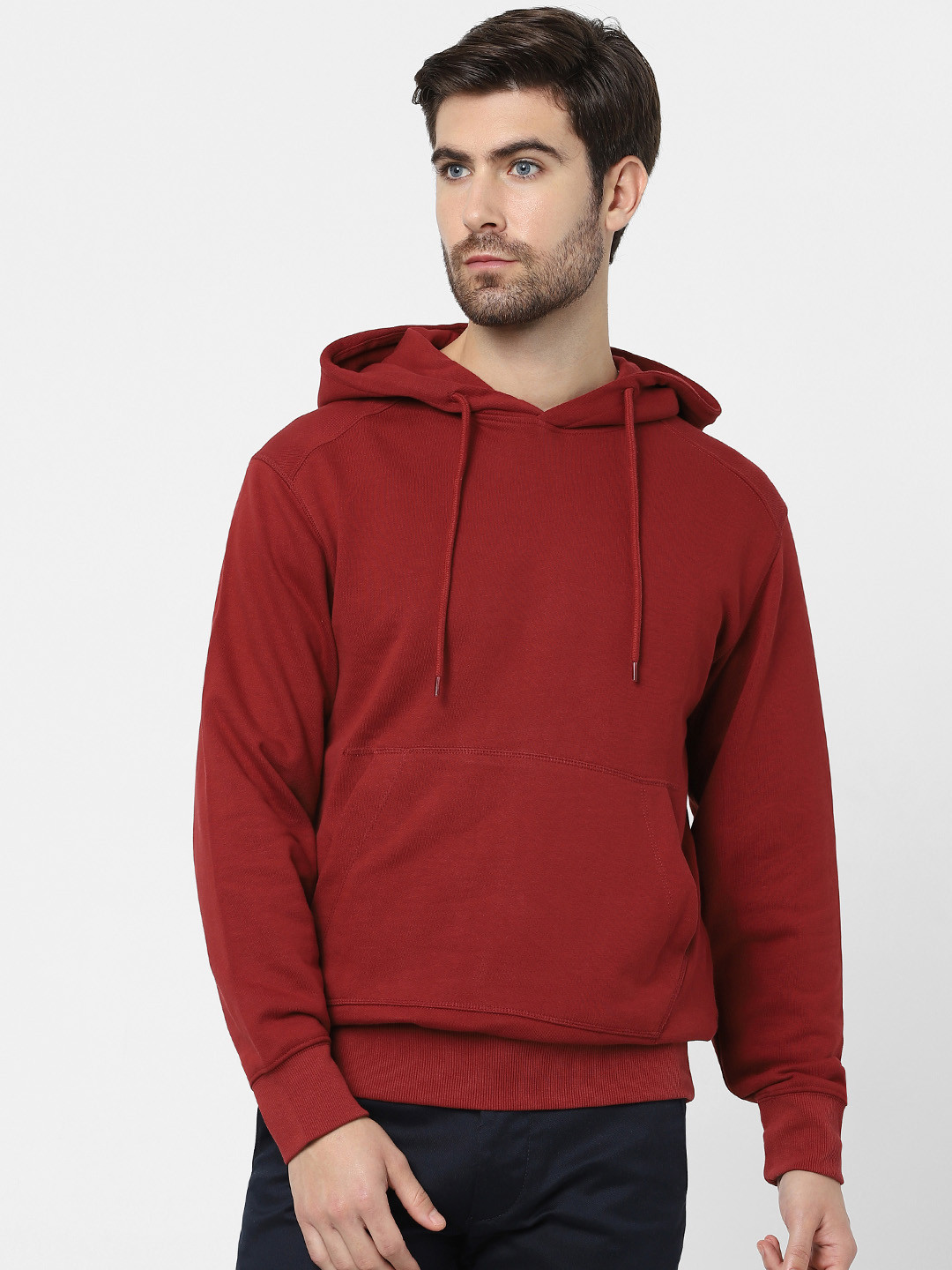 

SELECTED Men Red Solid Hooded Sweatshirt