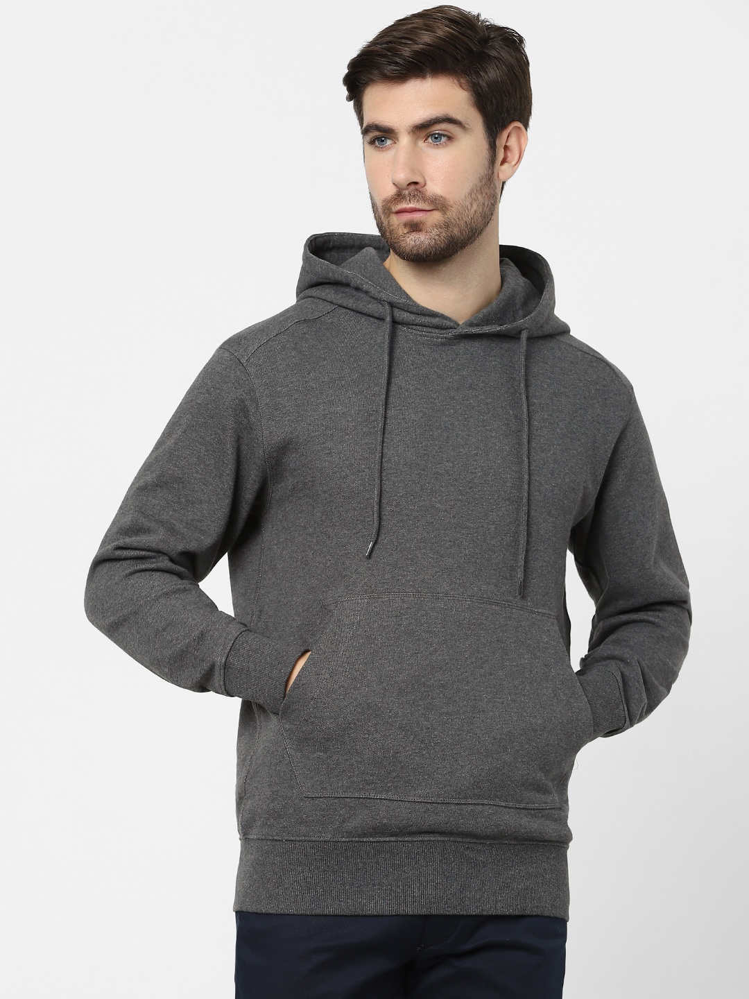 

SELECTED Men Charcoal Grey Hooded Sweatshirt
