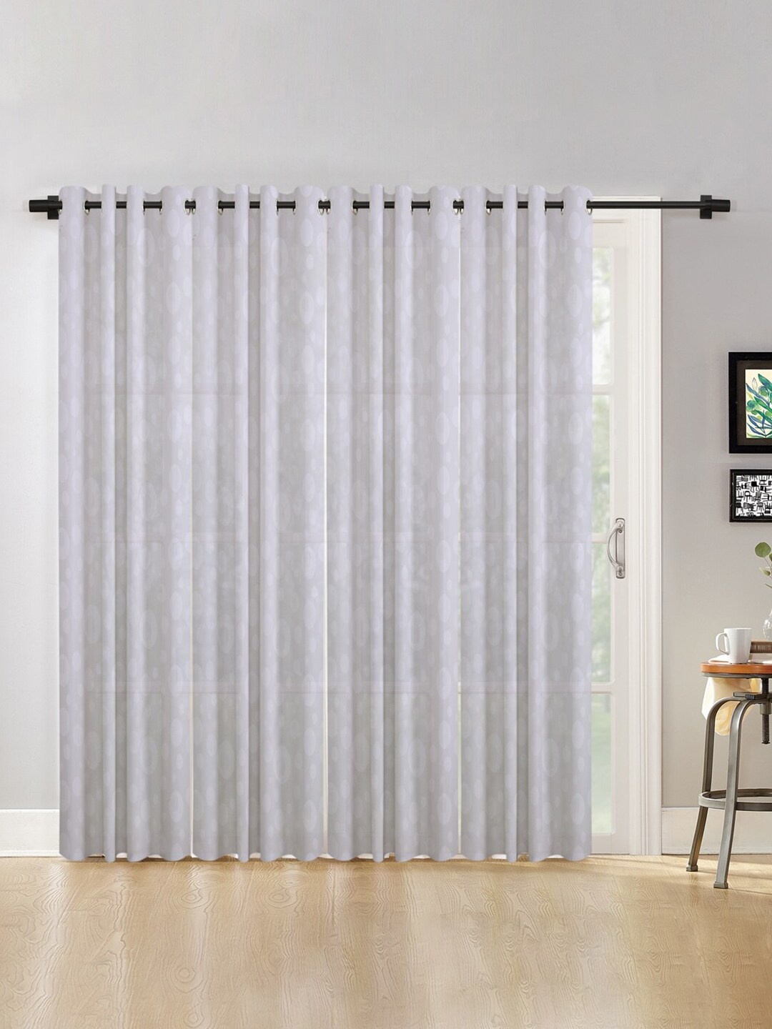 

HOSTA HOMES White Set of 4 Geometric Long Door Curtain