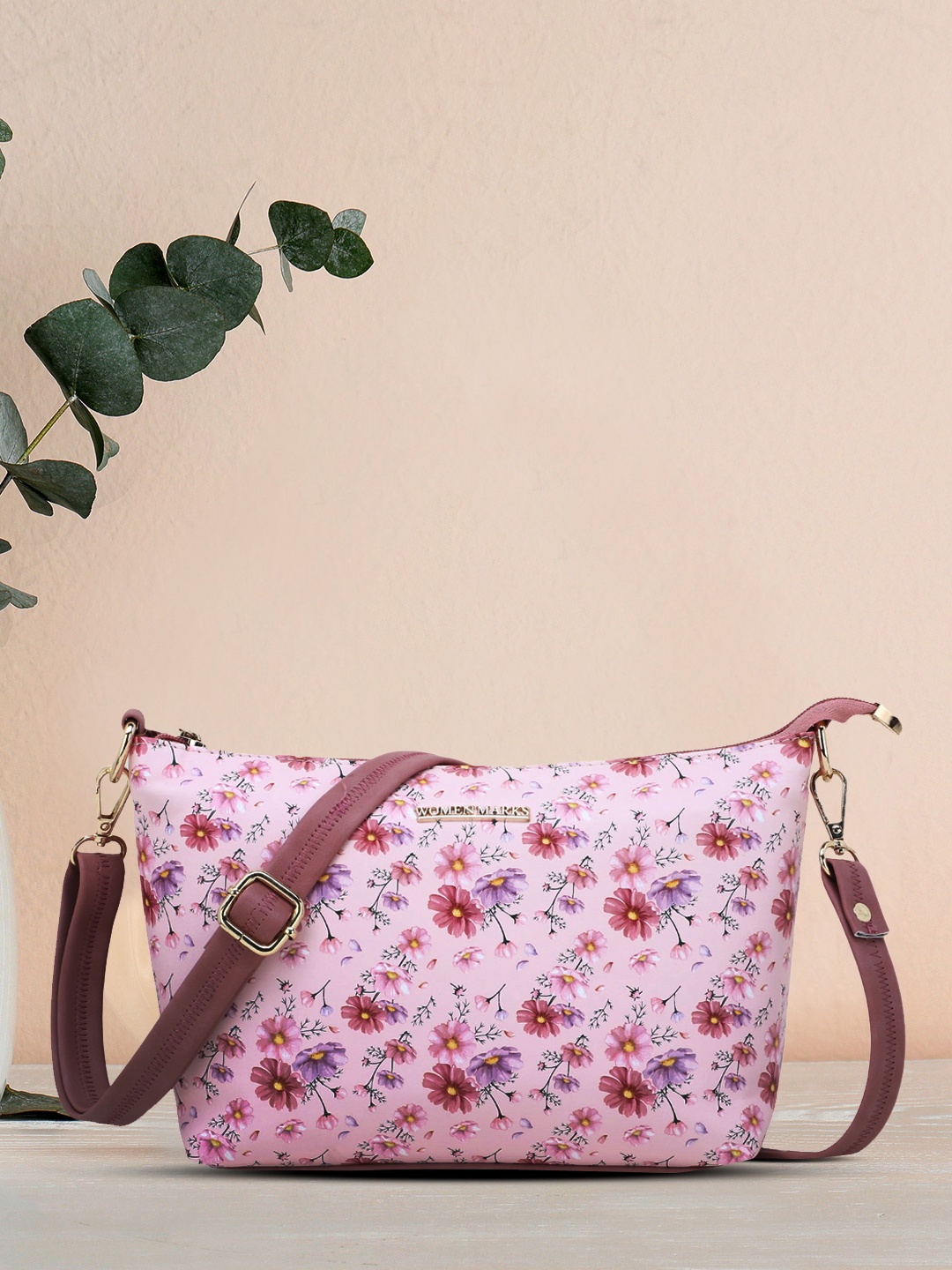 

WOMEN MARKS Pink Floral Printed Structured Sling Bag