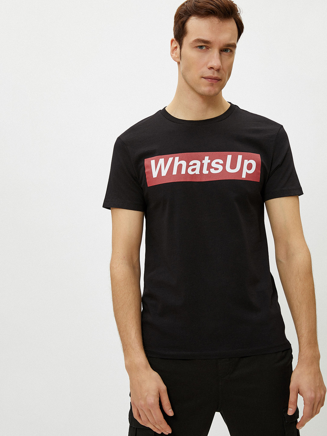 

Koton Men Black Typography Printed Pure Cotton Slim Fit Pure Cotton T-shirt