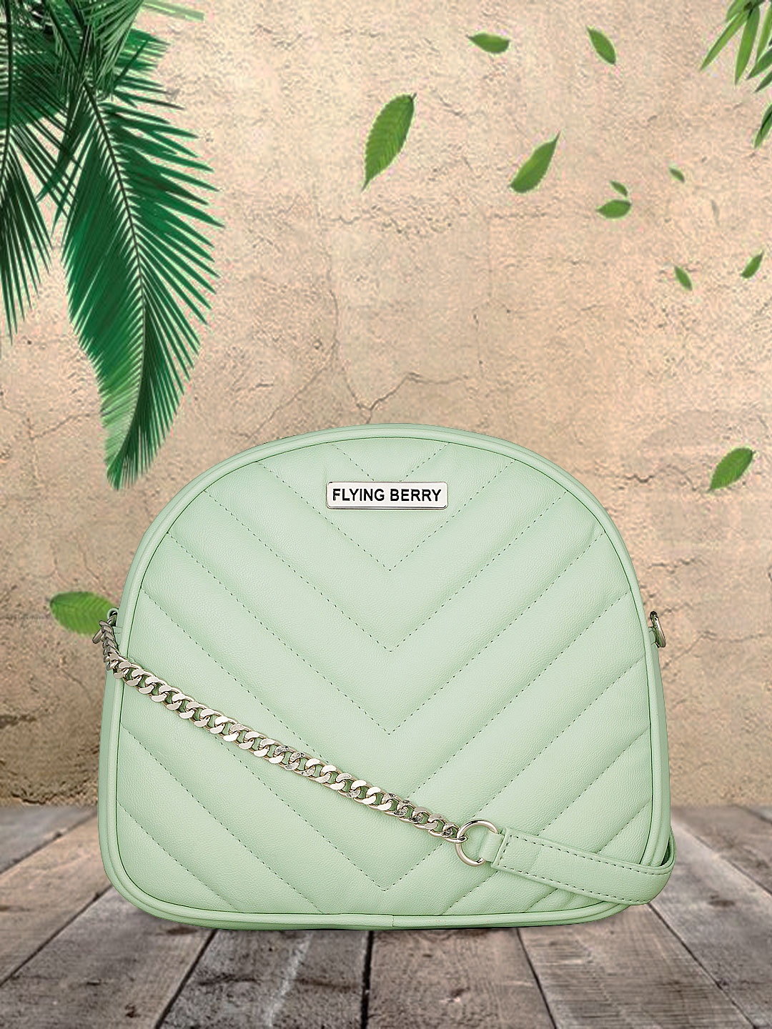 

FLYING BERRY Green PU Structured Sling Bag with Quilted