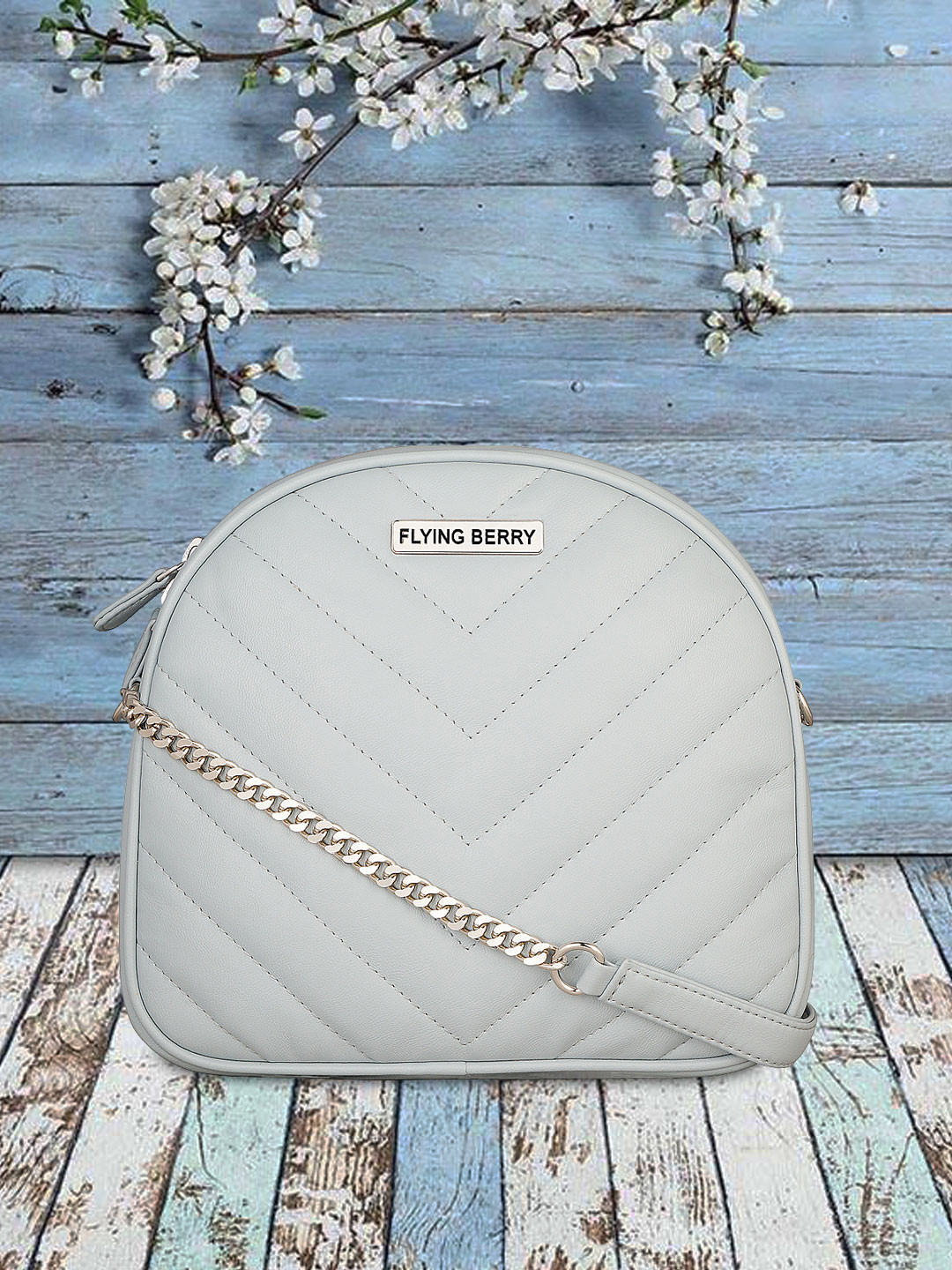 

FLYING BERRY Blue PU Half Moon Sling Bag with Quilted