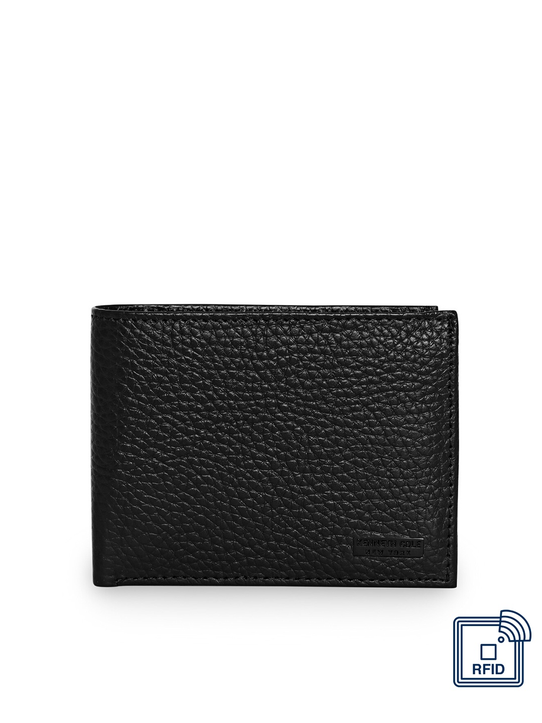 

Kenneth Cole Men Black Solid Leather Two Fold Wallet with RFID