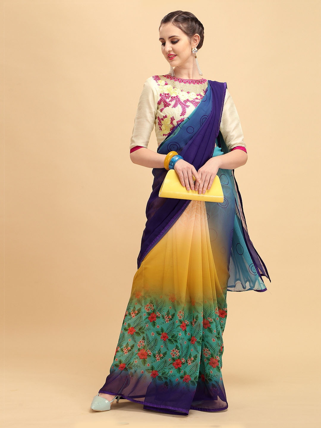 

Sangria Multicoloured Floral Pure Georgette Saree, Multi