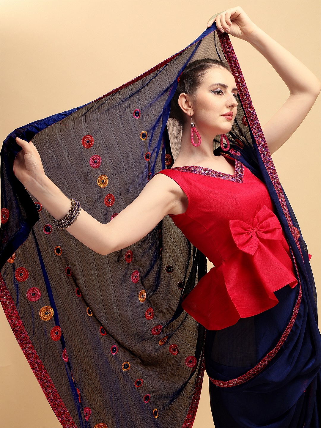 

Sangria Blue & Pink Sequinned Silk Blend Saree