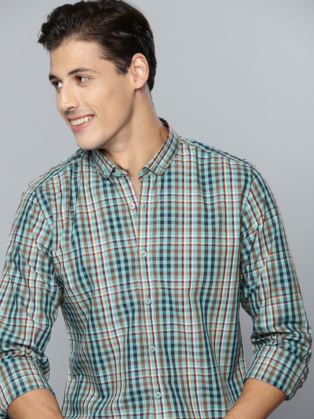 

Mast & Harbour Men Green & Red Pure Cotton Shepherd Checks Checked Casual Shirt