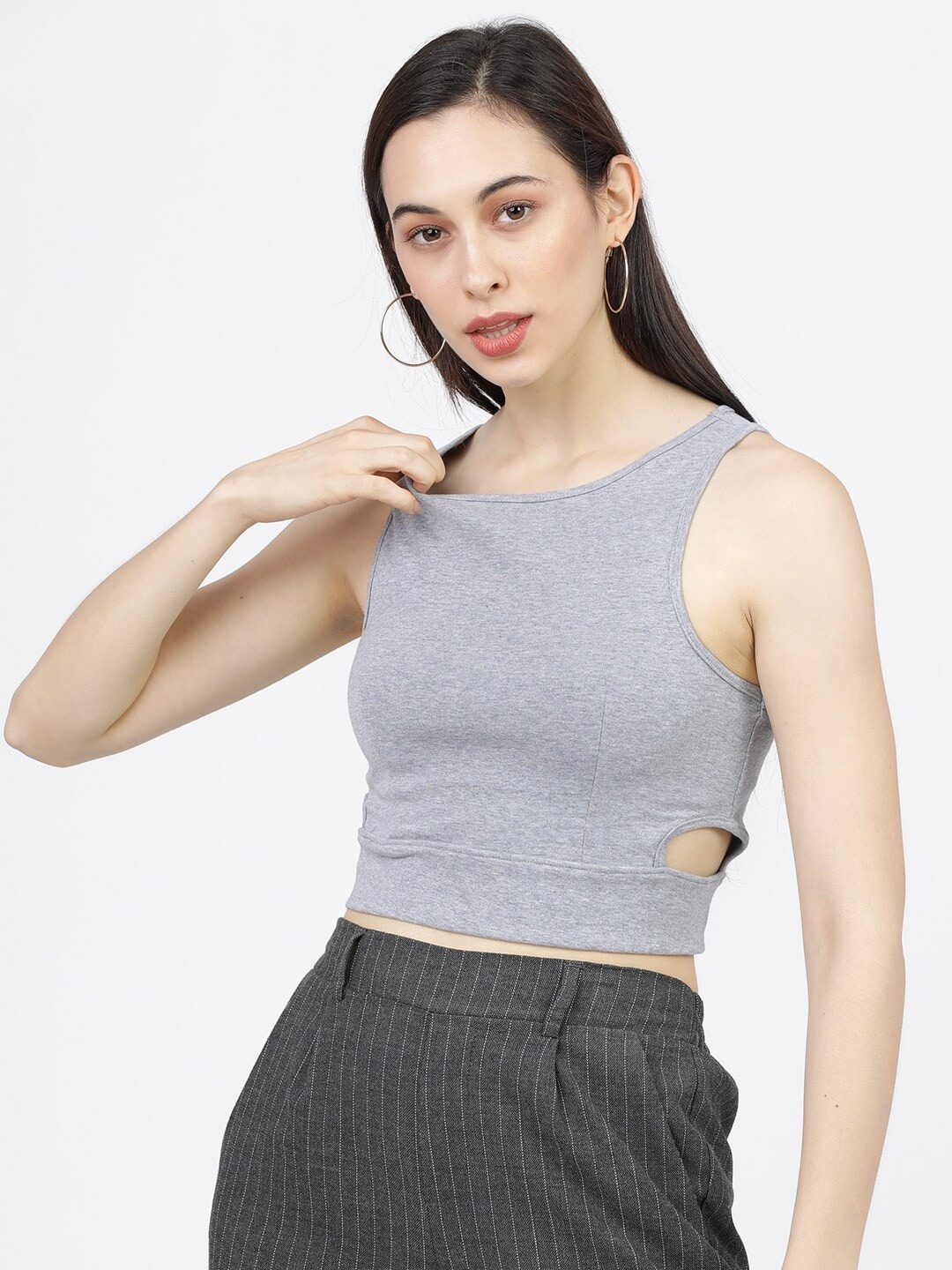 

Tokyo Talkies Fitted Crop Top, Grey