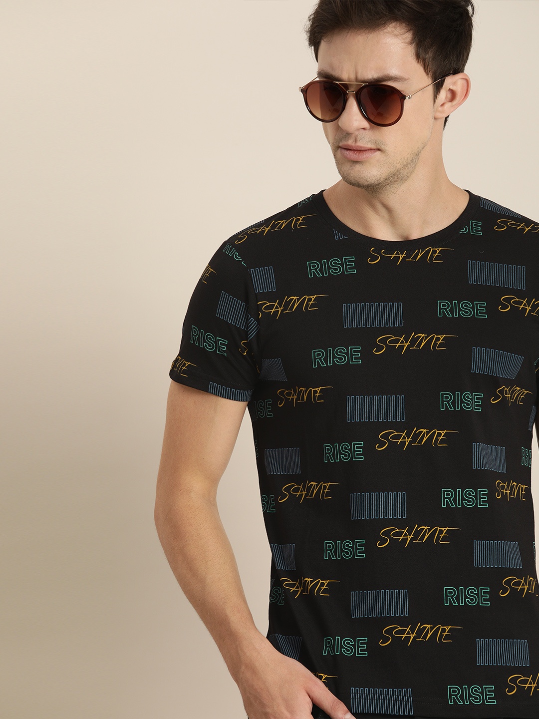 

Moda Rapido Men Black Typography Printed Pure Cotton T-shirt