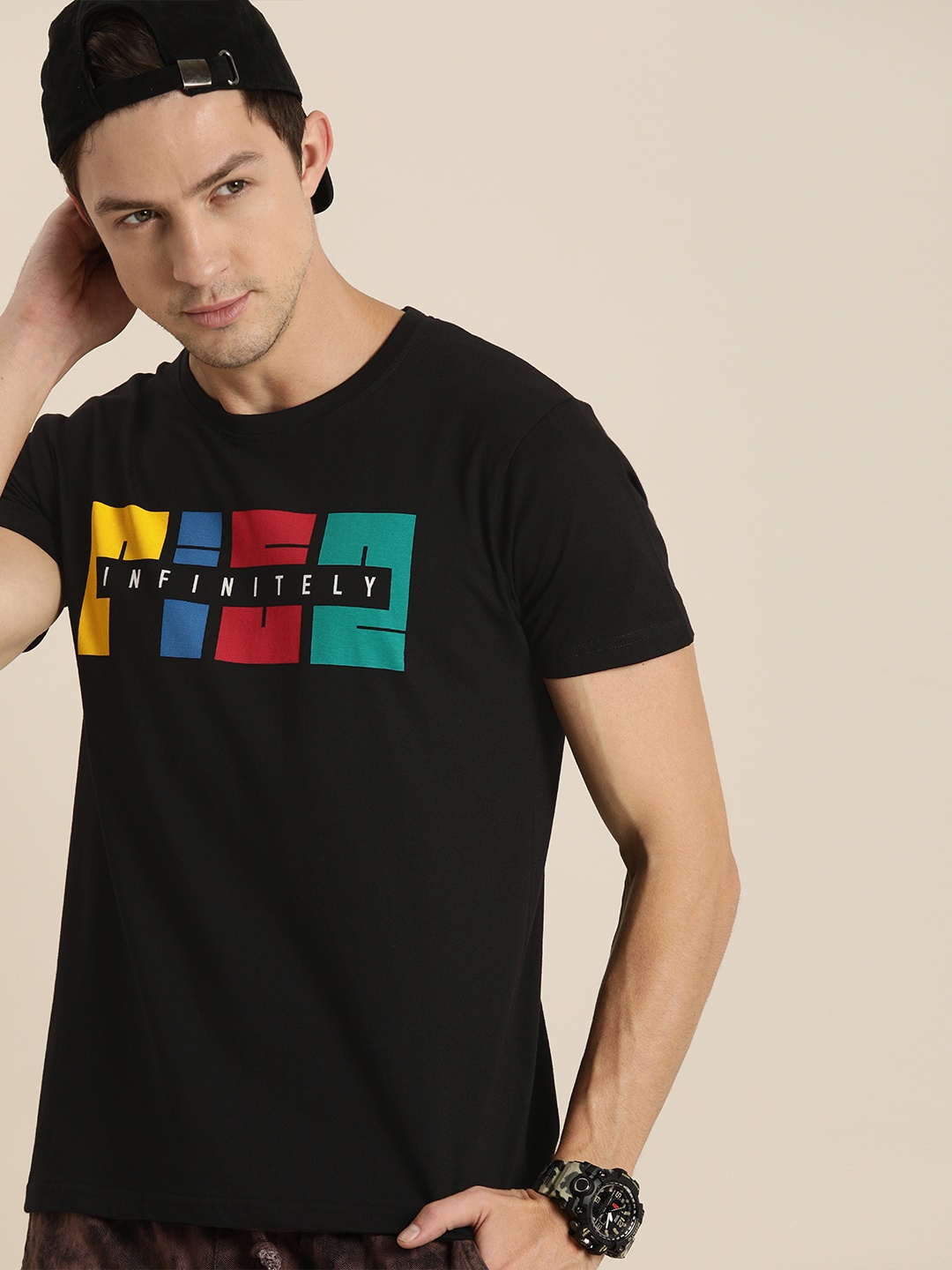

Moda Rapido Men Black Printed Pure Cotton T-shirt