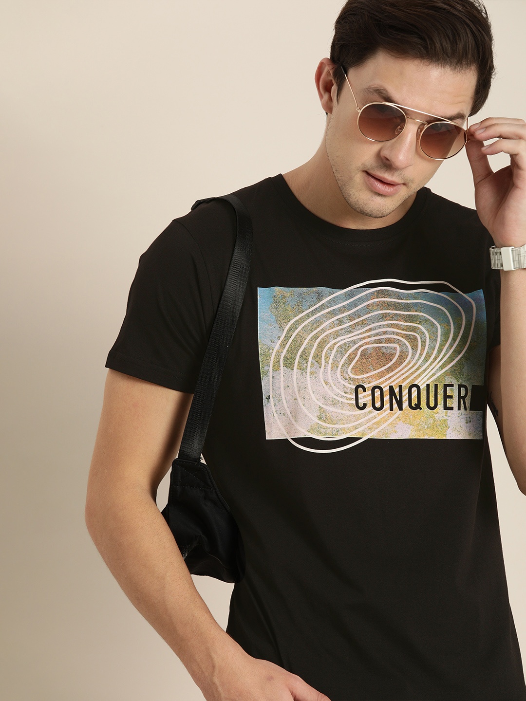 

Moda Rapido Men Black Typography Printed Pure Cotton T-shirt