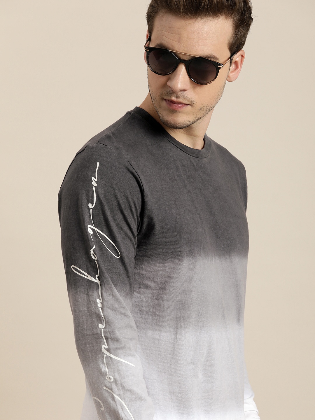 

Moda Rapido Men Grey White Pure Cotton Ombre Dyed Pure Cotton T-shirt