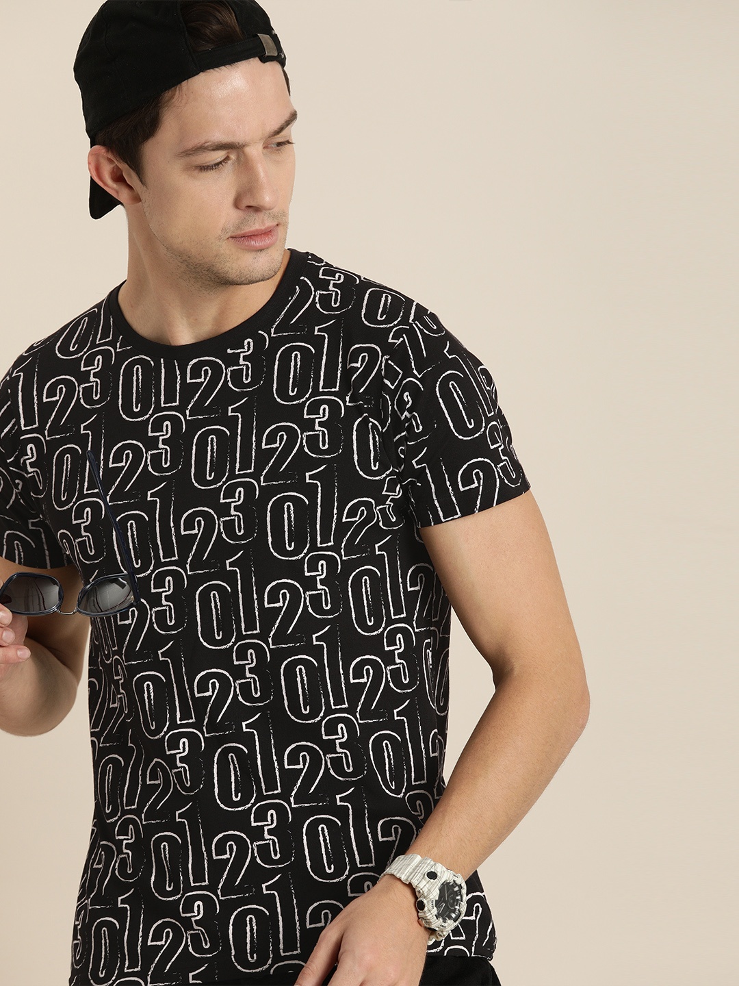 

Moda Rapido Men Black White Typography Printed Monochrome Pure Cotton T-shirt