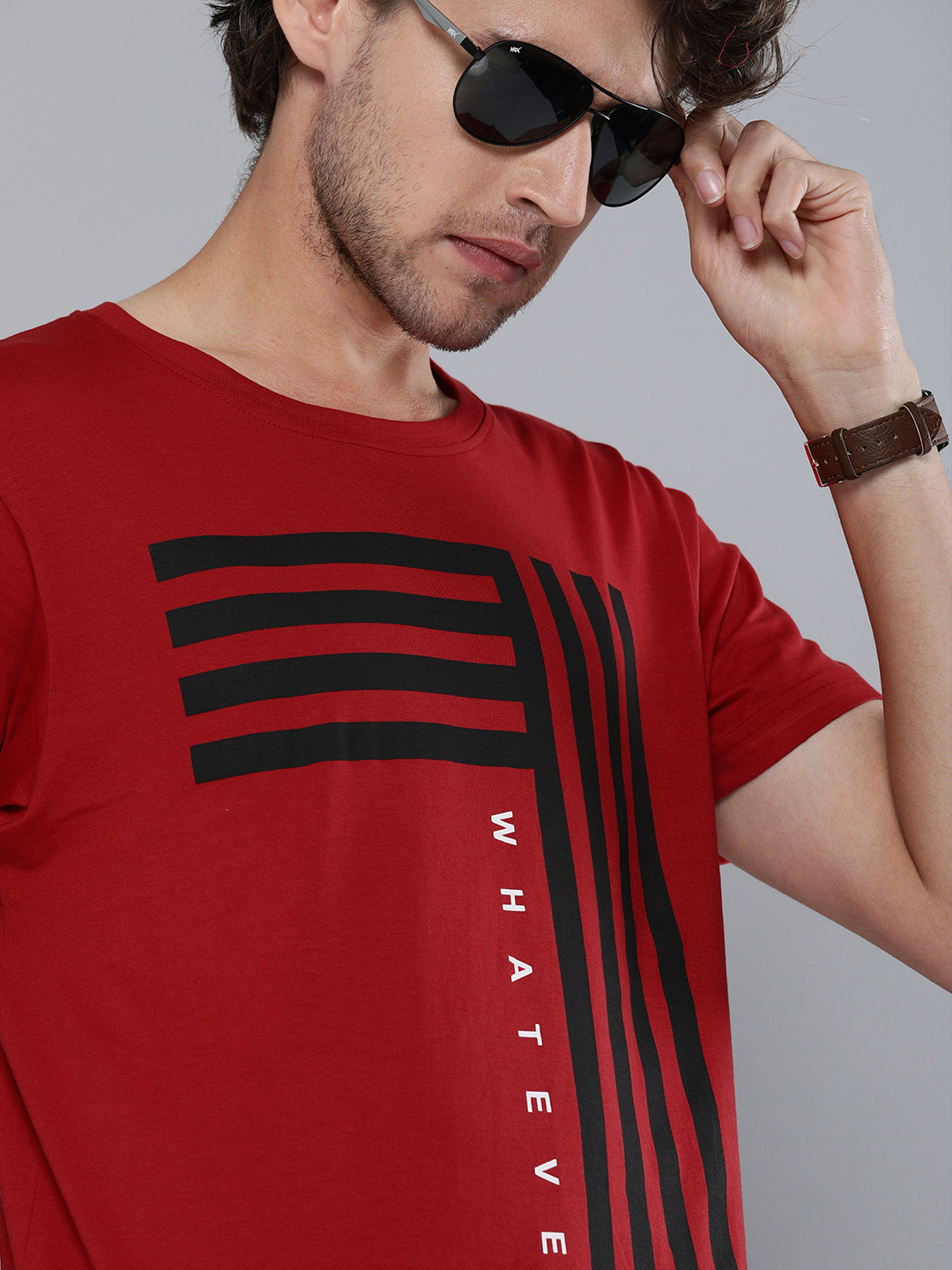 

HERENOW Men Red Black Pure Cotton Striped Pure Cotton T-shirt