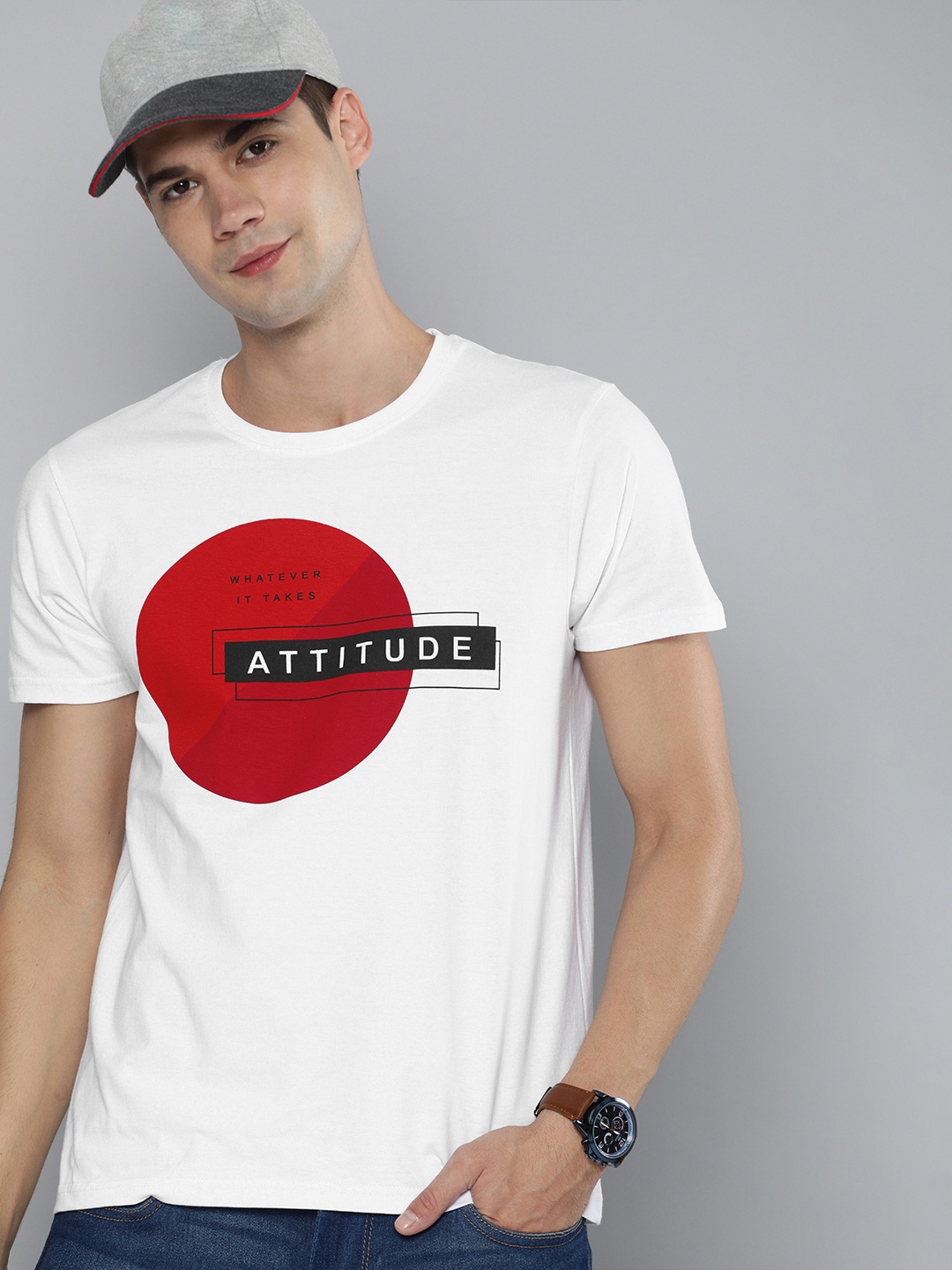 

HERENOW Men White Red Typography Print Round Neck Pure Cotton T-shirt