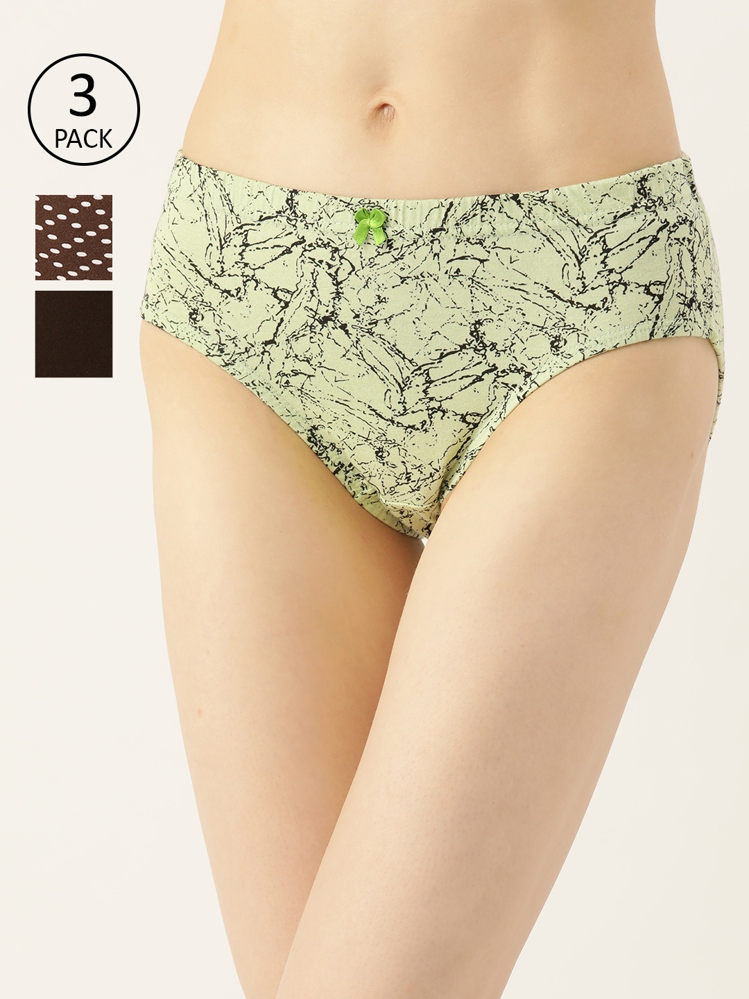 

Leading Lady Women Pack of 3 Pure Cotton Printed Basic Briefs LLL-151-3, Green