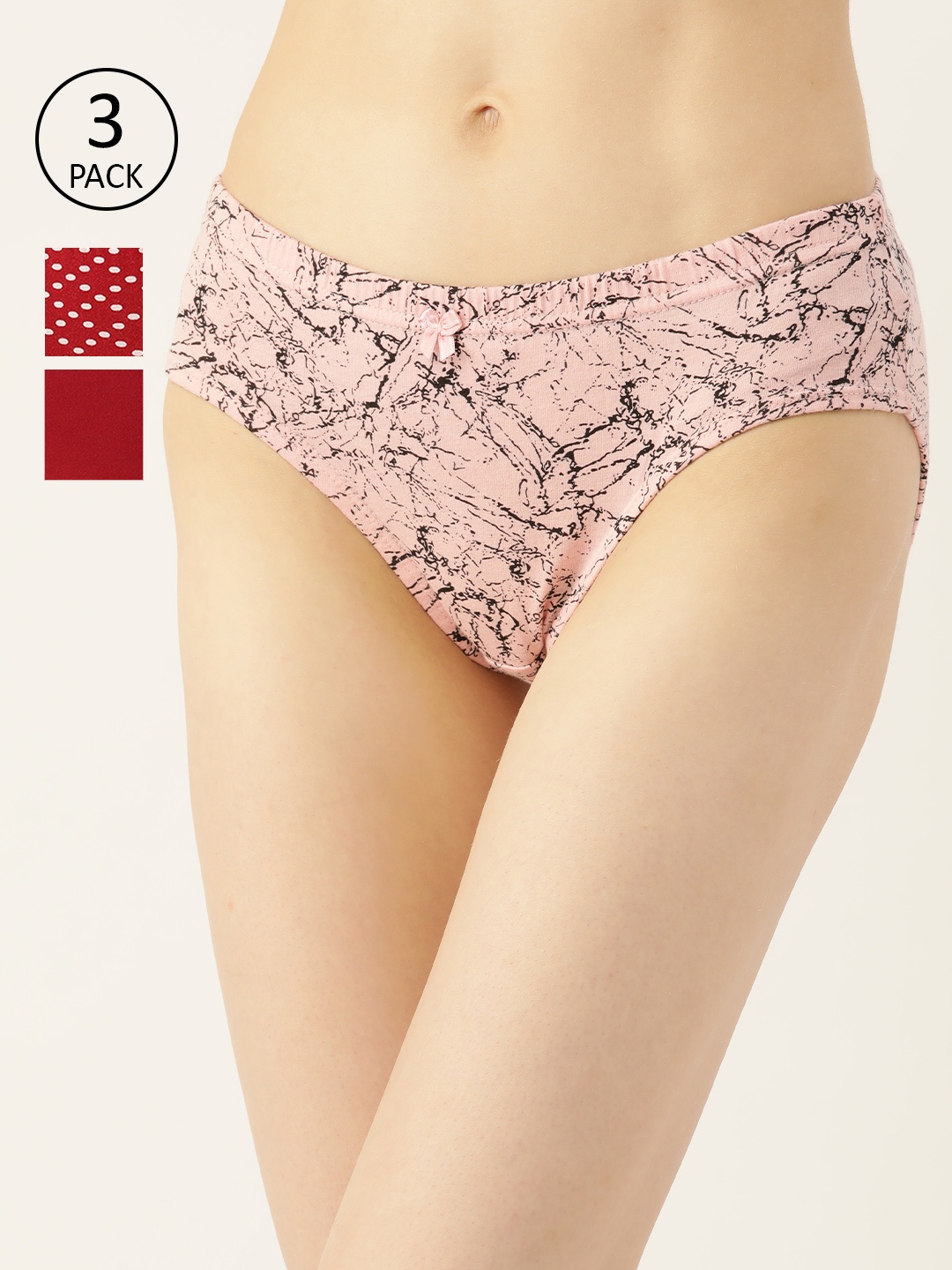 

Leading Lady Women Pack of 3 Pure Cotton Printed Basic Briefs LLL-149-3, Pink