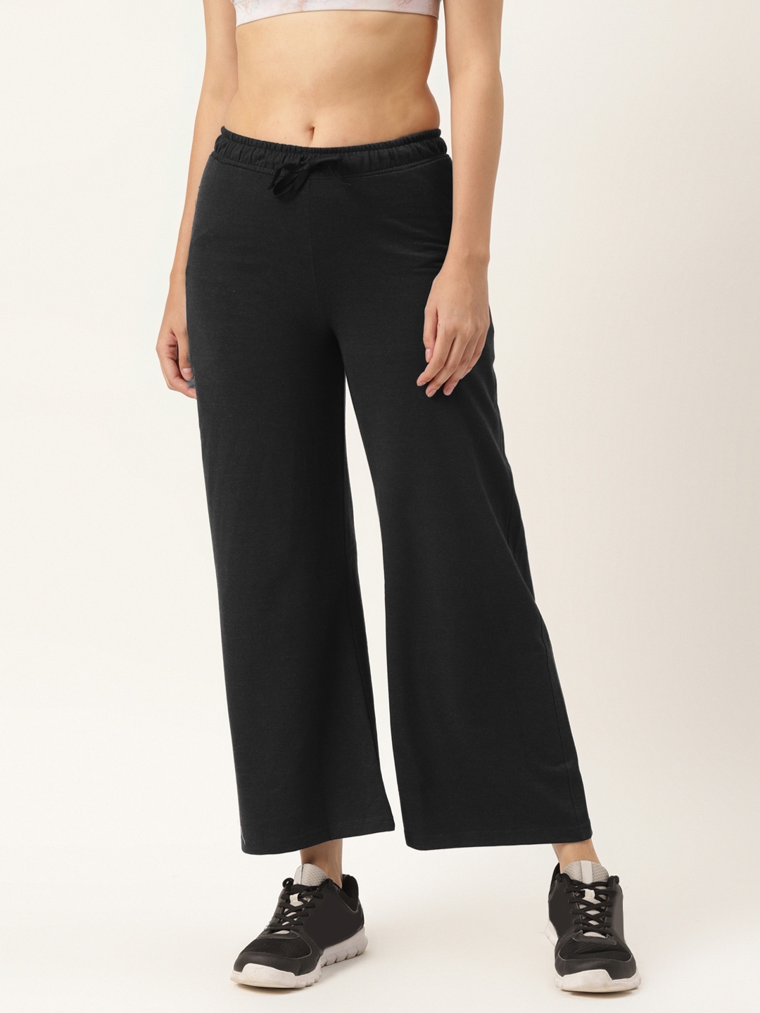 

FEMEA Women Charcoal Grey Solid Wide Leg Bootcut Track Pants