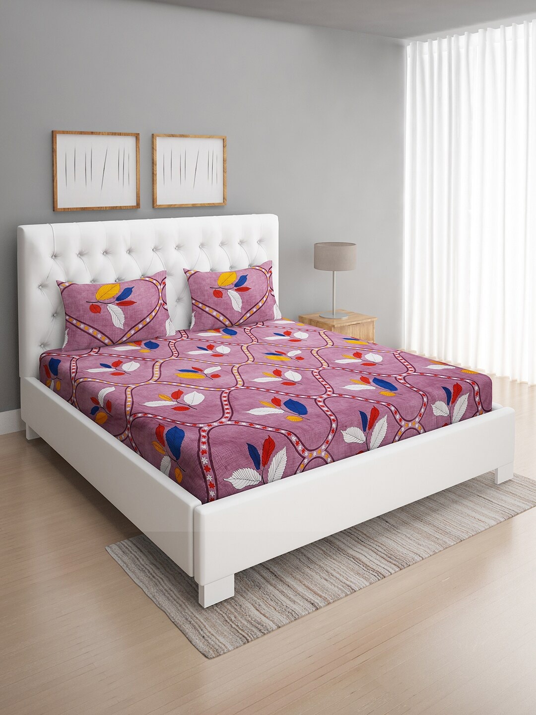 

ROMEE Floral Print 144 TC Microfiber Queen Bedsheet With 2 Pillow Covers, Purple