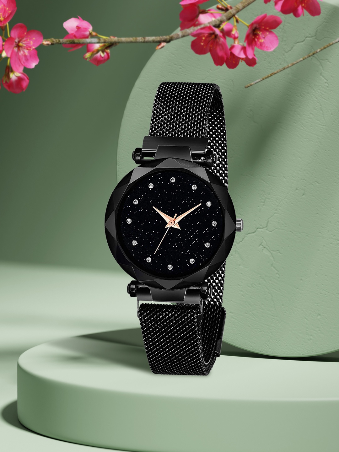 

SWADESI STUFF Women Black Dial & Black Straps Analogue Watch 12 POINT BLACK MAGNET