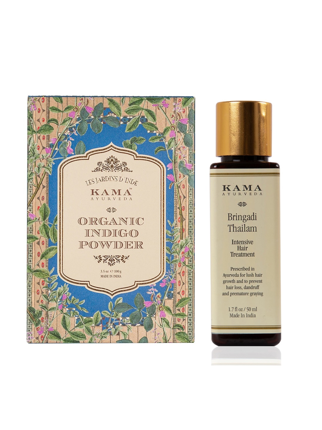 

KAMA AYURVEDA Set of Organic Indigo Powder Hair Colour & Bringadi Thailam, Black