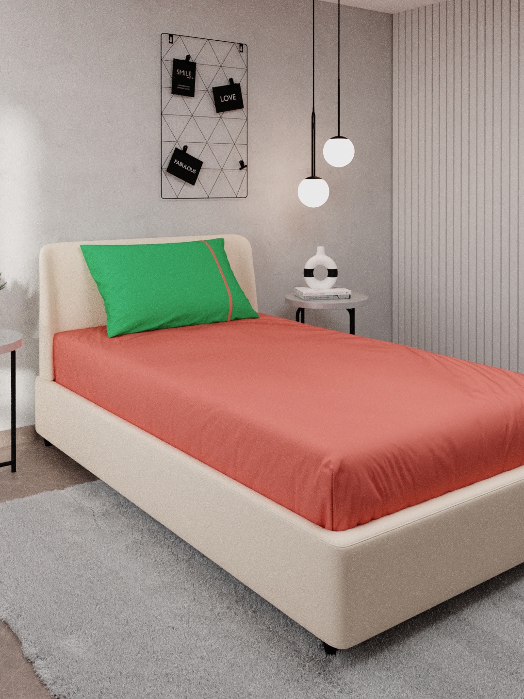 

Stoa Paris Peach & Green Solid 144 TC Cotton Single Bedsheet with 1 Pillow Covers