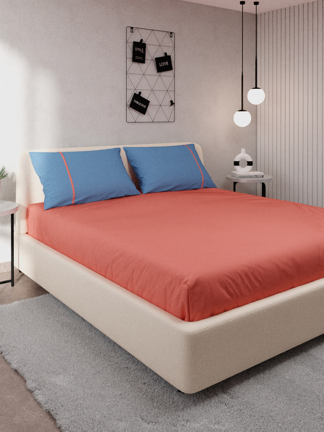 

Stoa Paris Peach & Blue Solid 144 TC Cotton Queen Size Bedsheet with 2 Pillow Covers