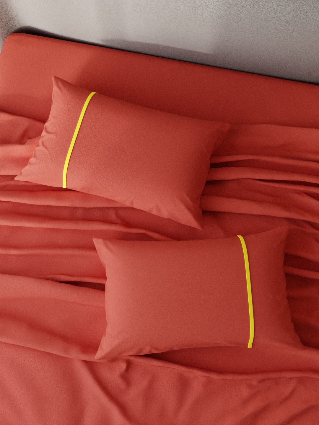 

Stoa Paris Pack Of 2 Peach & Yellow Solid 144 TC Pure Cotton Pillow Covers