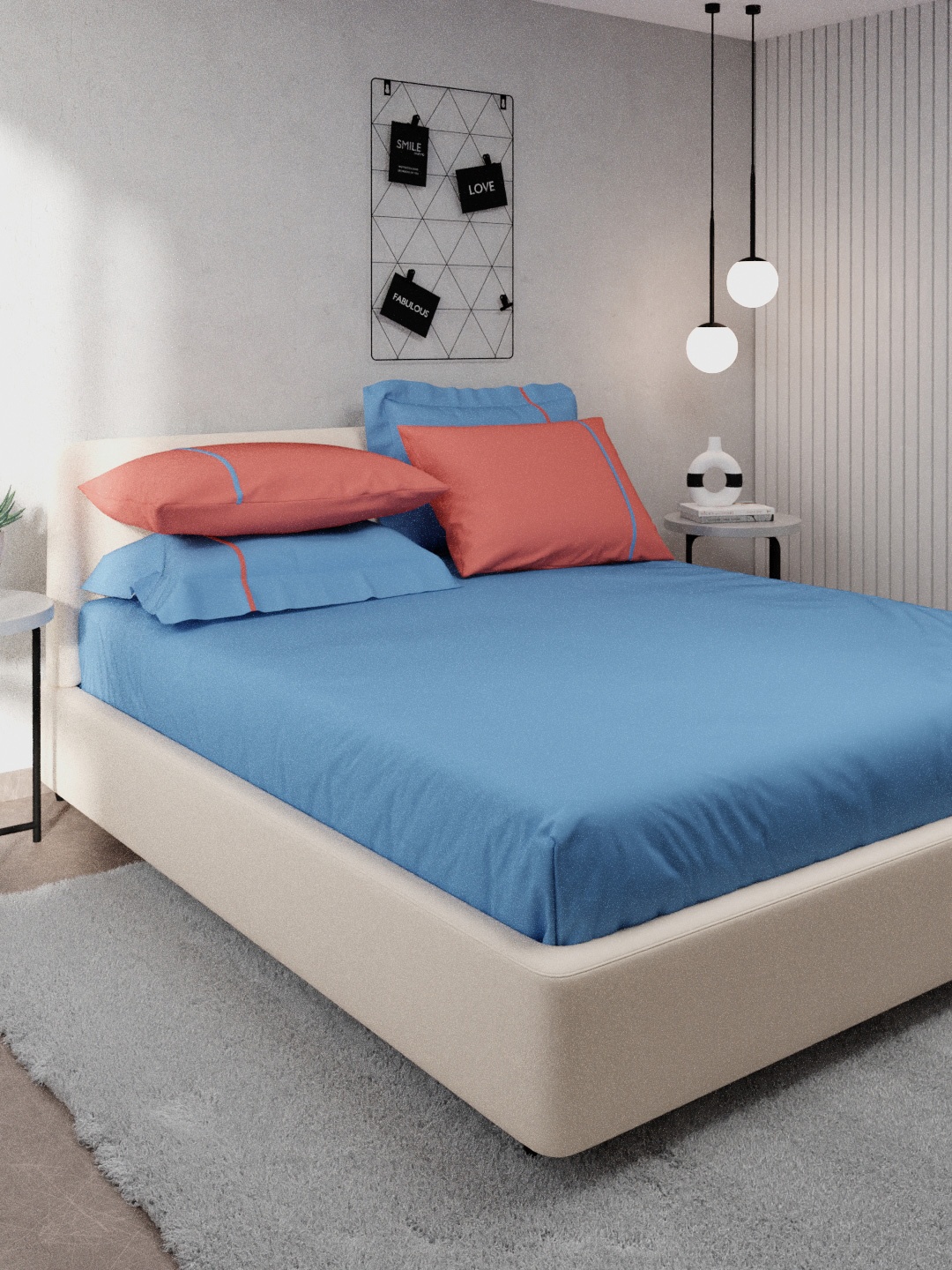 

Stoa Paris Blue & Pink 144 TC King Bedsheet with 4 Pillow Covers