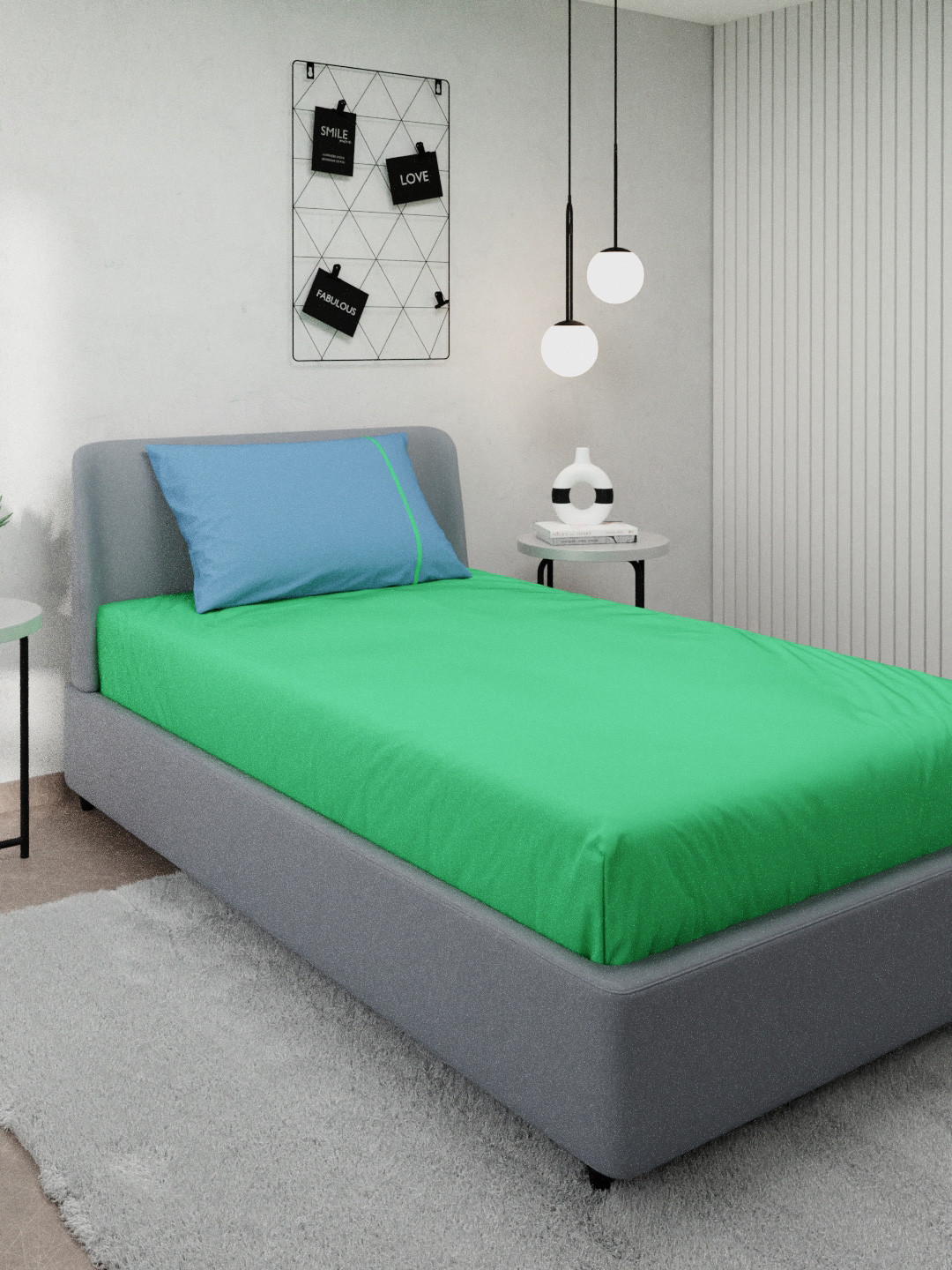 

Stoa Paris Green & Blue 144 TC Single Bedsheet with 1 Pillow Covers