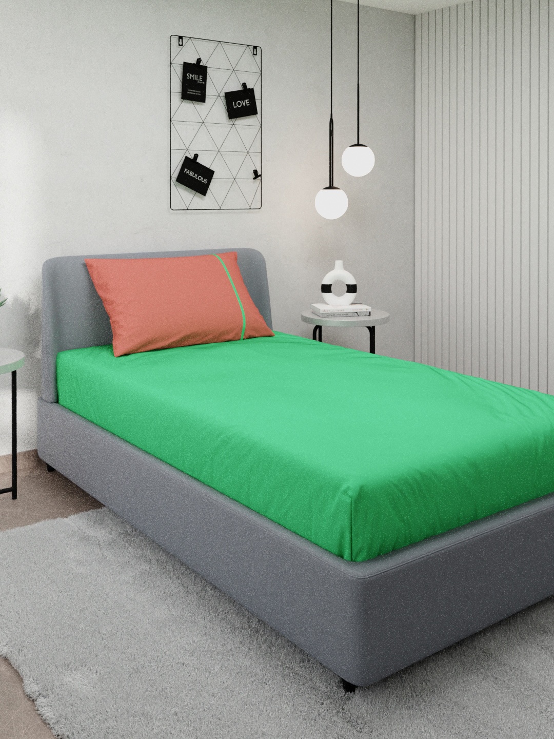 

Stoa Paris Green & Peach Solid 144 TC Cotton Single Bedsheet with 1 Pillow Covers