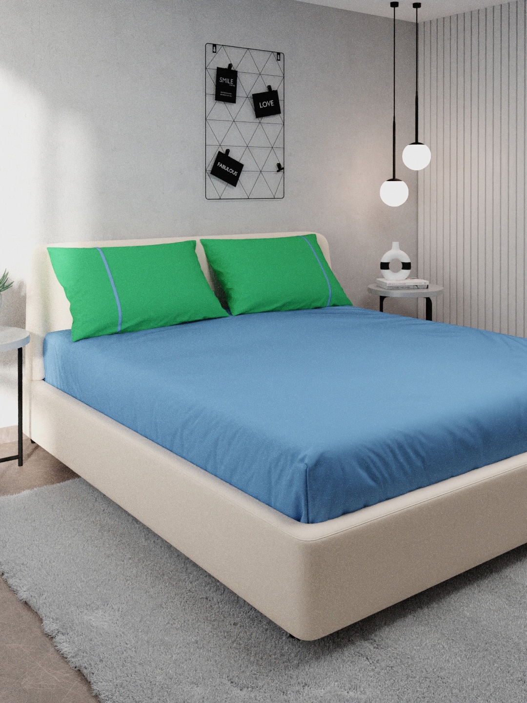 

Stoa Paris Blue & Green Solid 144 TC Cotton Queen Bedsheet with 2 Pillow Covers