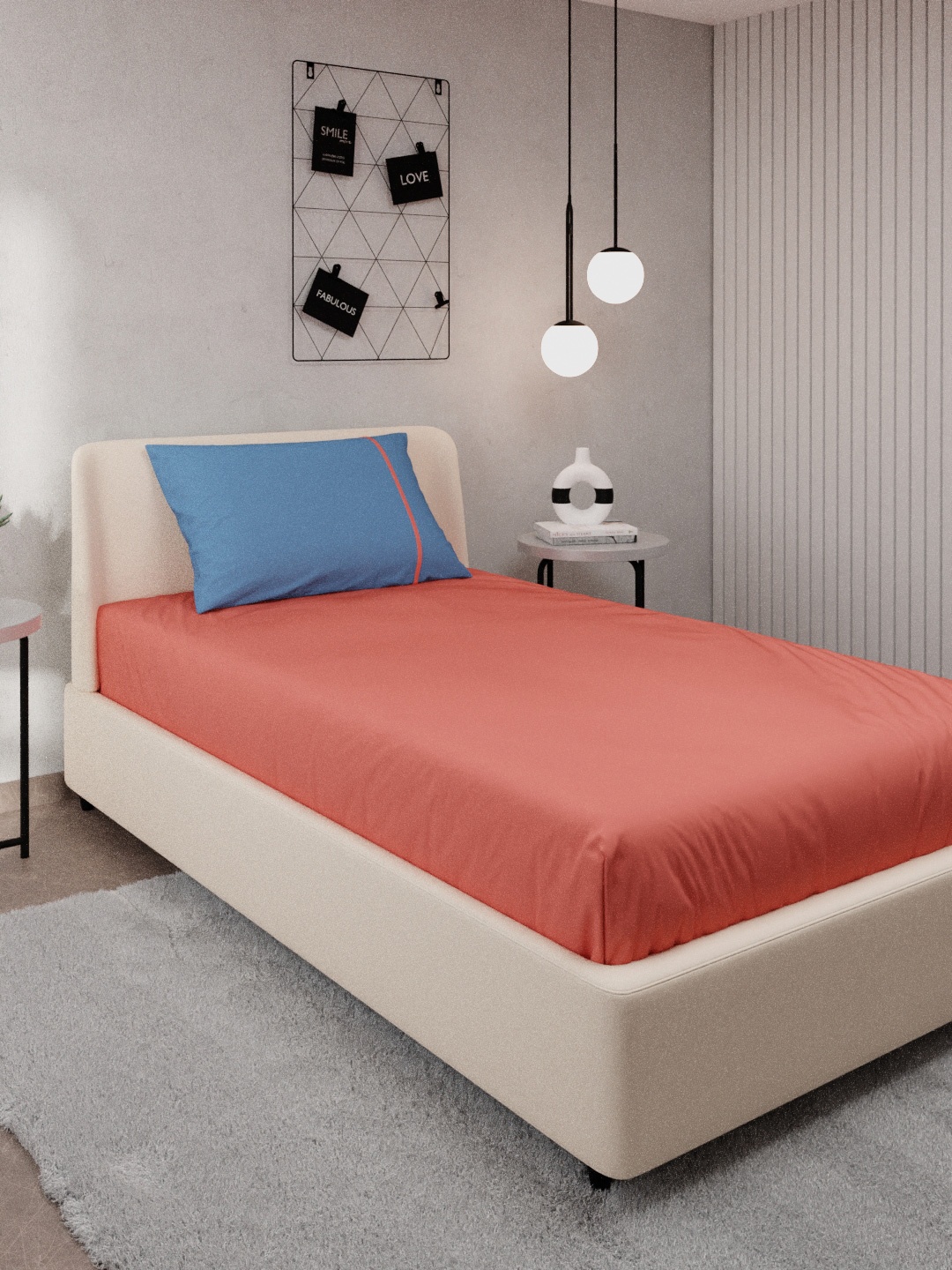 

Stoa Paris Peach & Blue Solid 144 TC Cotton Single Bedsheet with 1 Pillow Covers