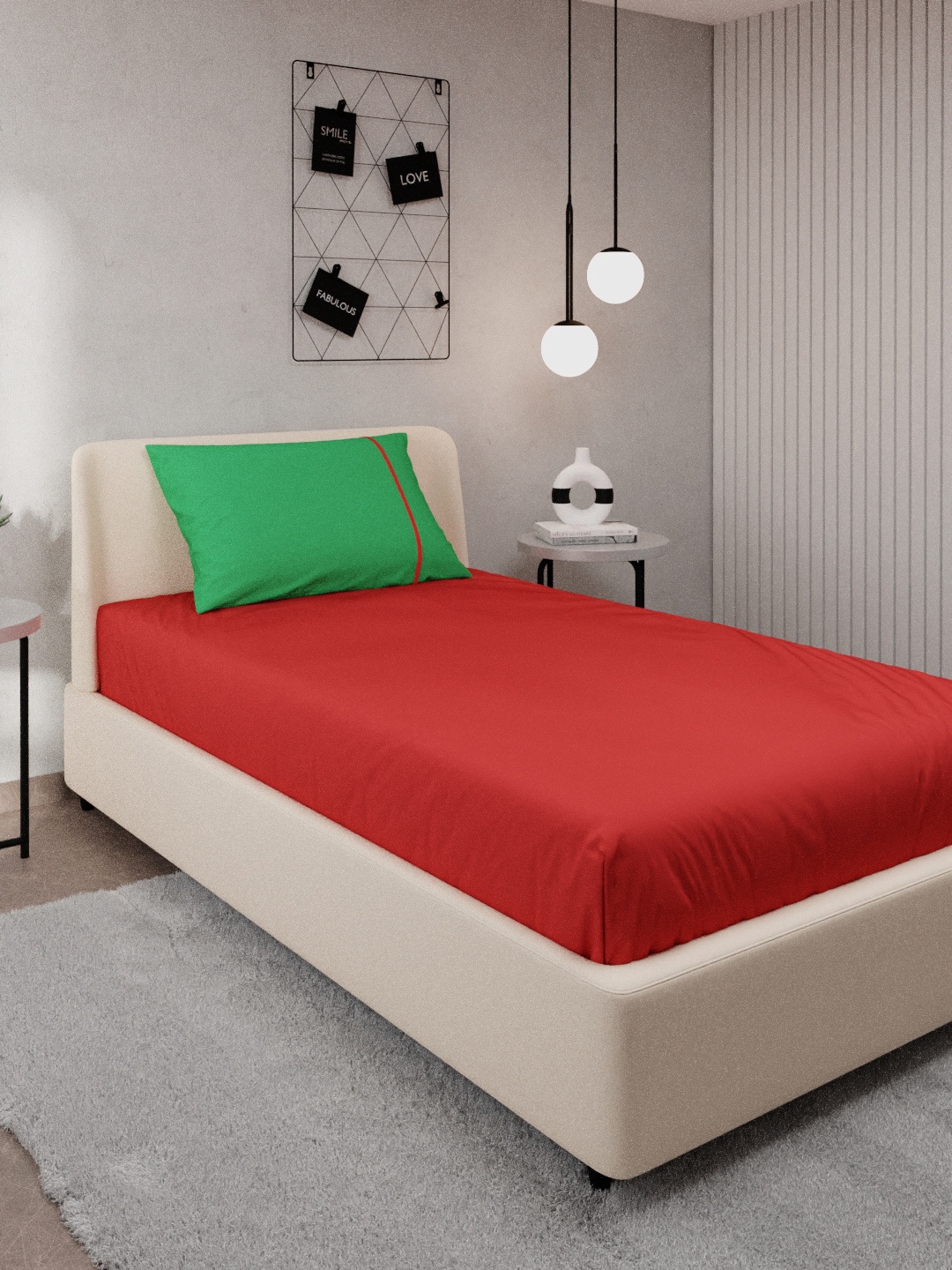 

Stoa Paris Red & Green Solid 144 TC Cotton Single Bedsheet with 1 Pillow Covers