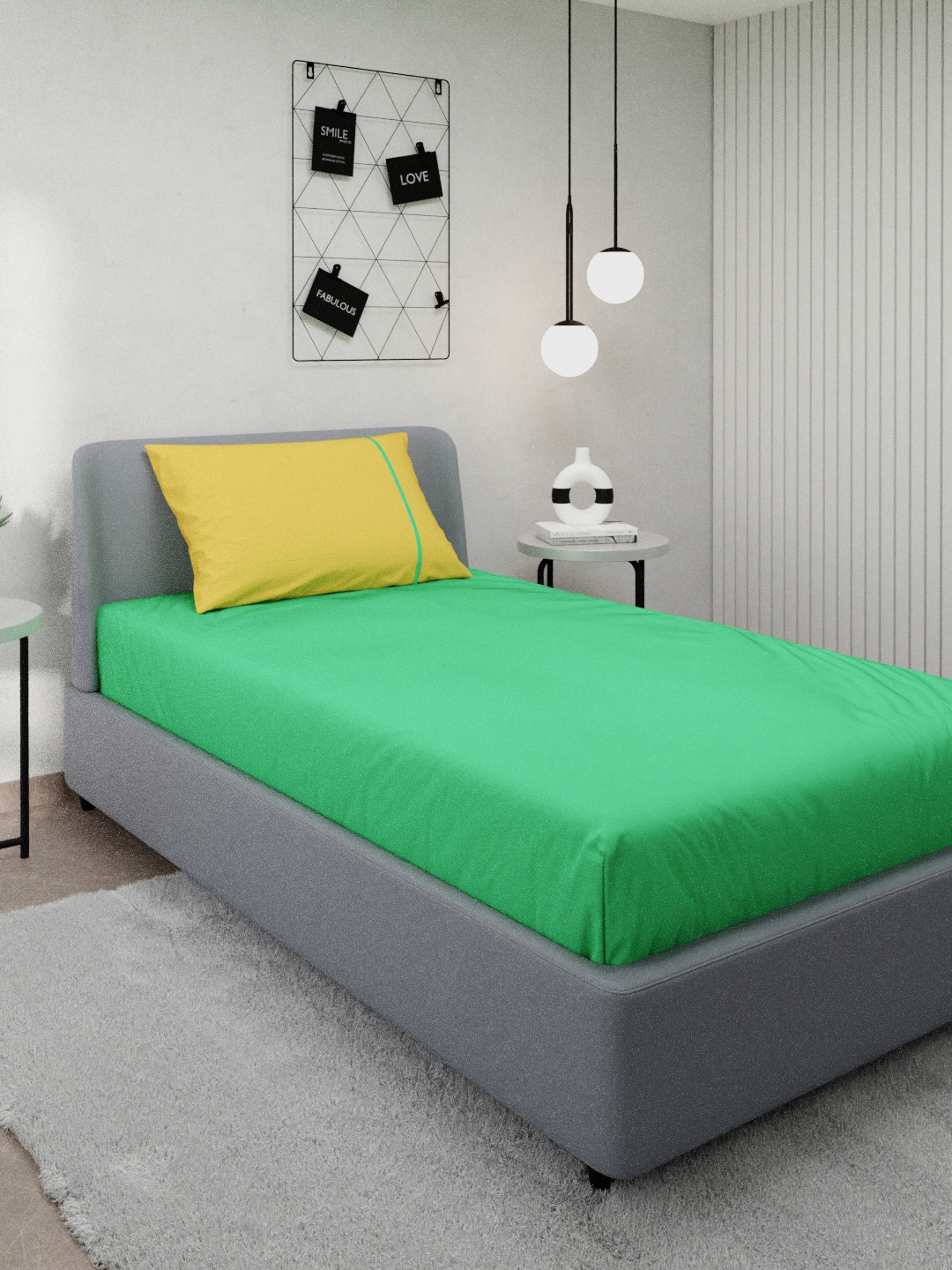 

Stoa Paris Green & Yellow Solid 144 TC Cotton Single Size Bedsheet with 1 Pillow Covers