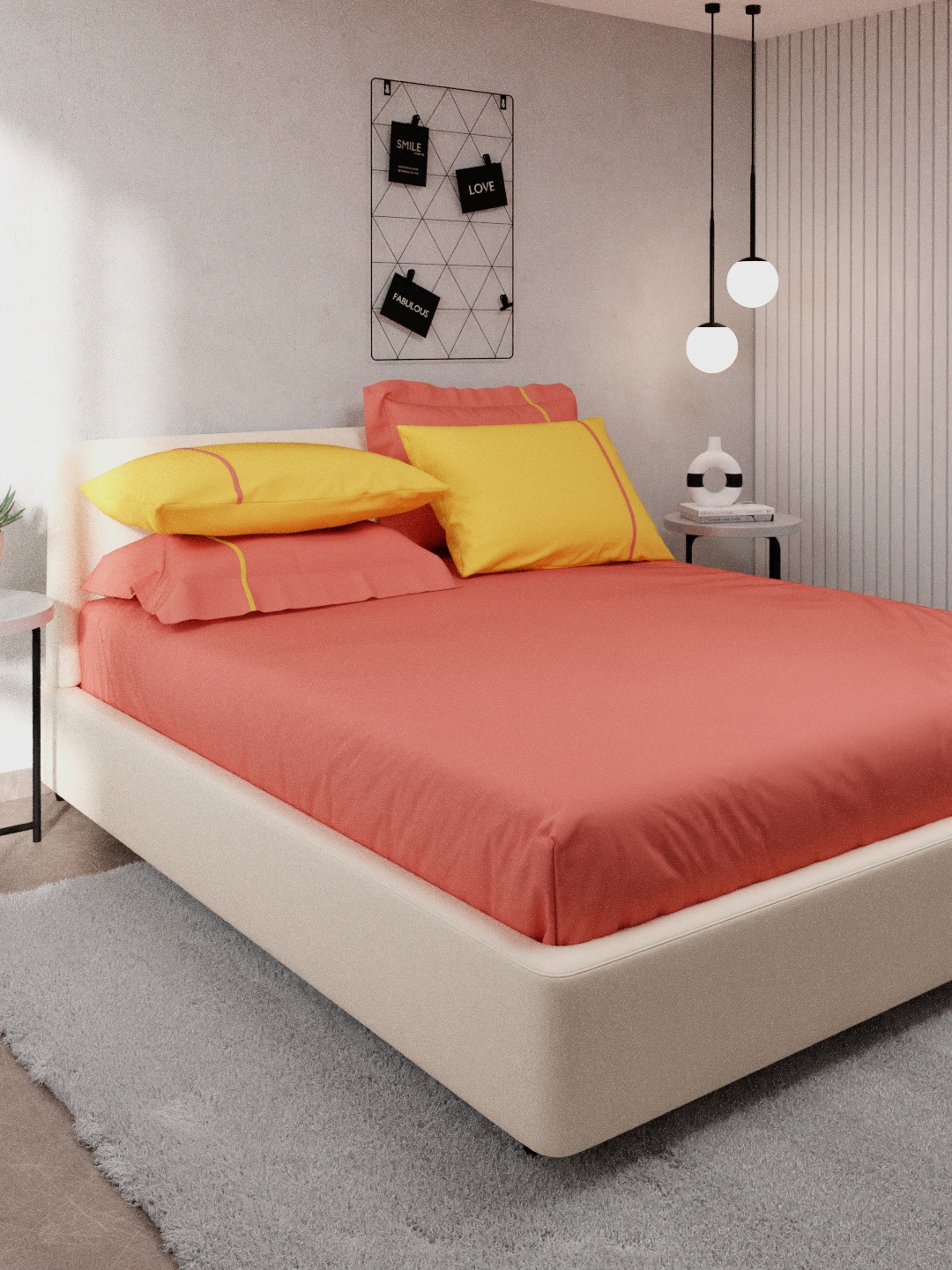 

Stoa Paris Peach & Yellow Solid 144 TC Cotton King Bedsheet with 4 Pillow Covers