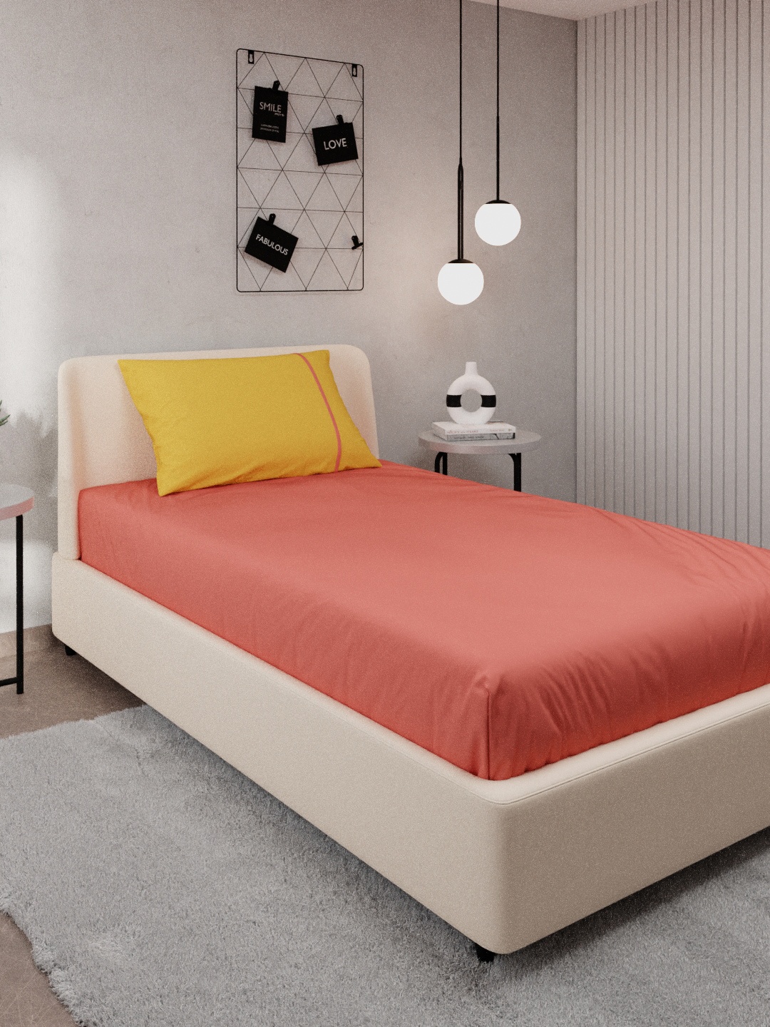 

Stoa Paris Peach & Yellow Solid 144 TC Cotton Single Size Bedsheet with 1 Pillow Covers