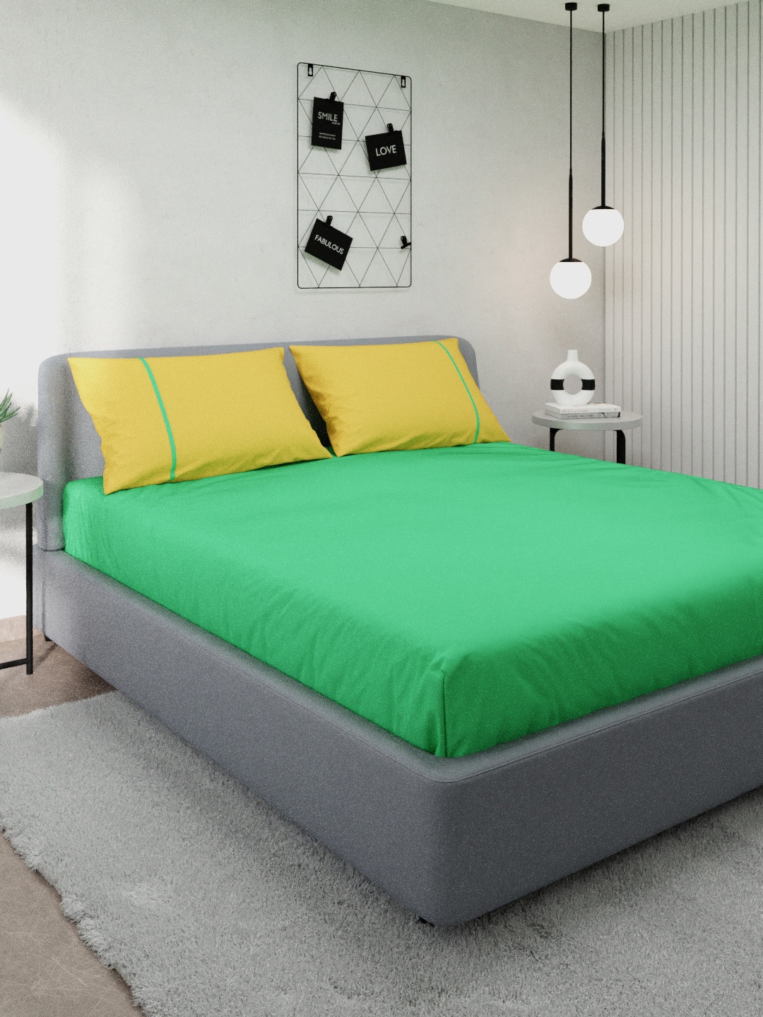 

Stoa Paris Green & Yellow Solid 144 TC Cotton King Bedsheet with 2 Pillow Covers