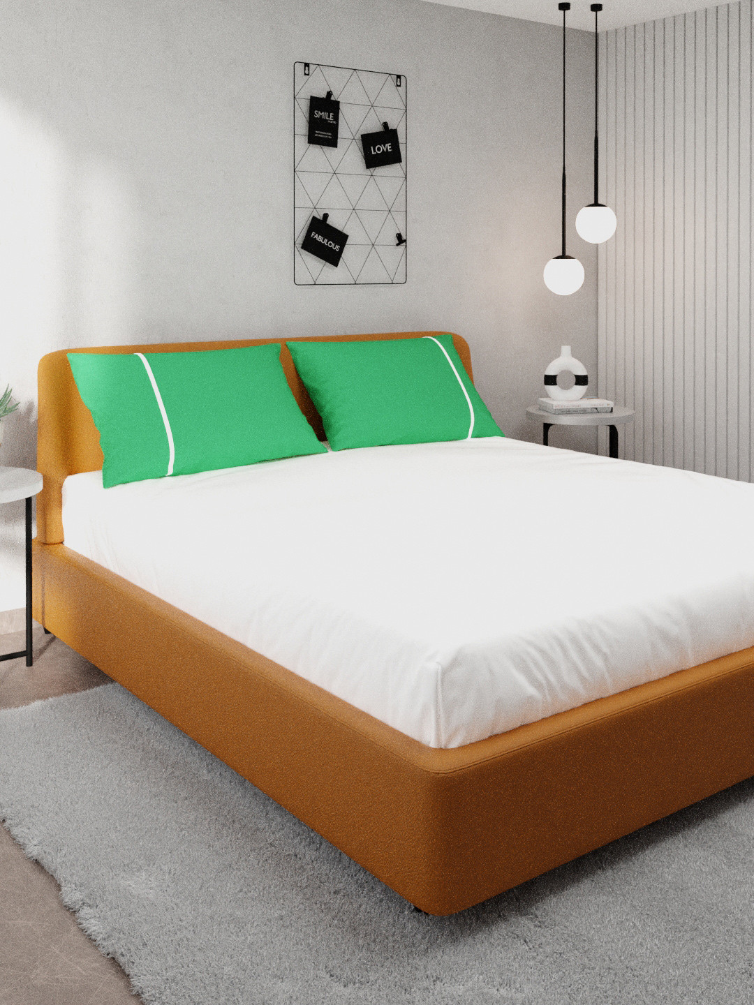 

Stoa Paris White & Green Solid 144 TC Cotton Queen Bedsheet with 2 Pillow Covers