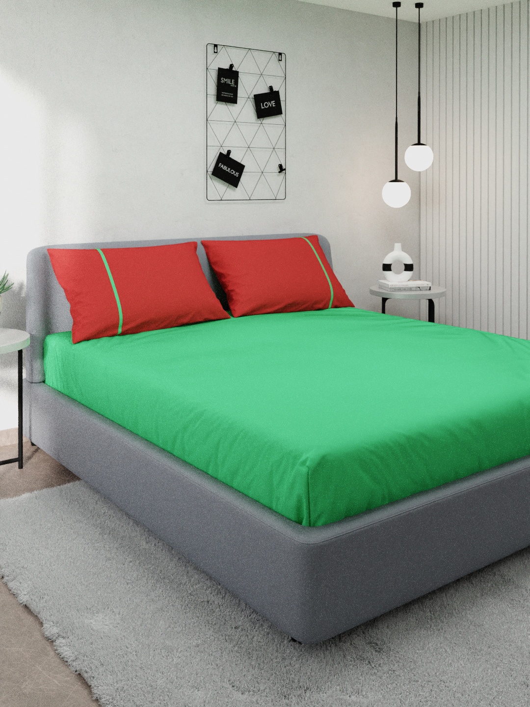 

Stoa Paris Green & Red 144 TC Queen Bedsheet with 2 Pillow Covers