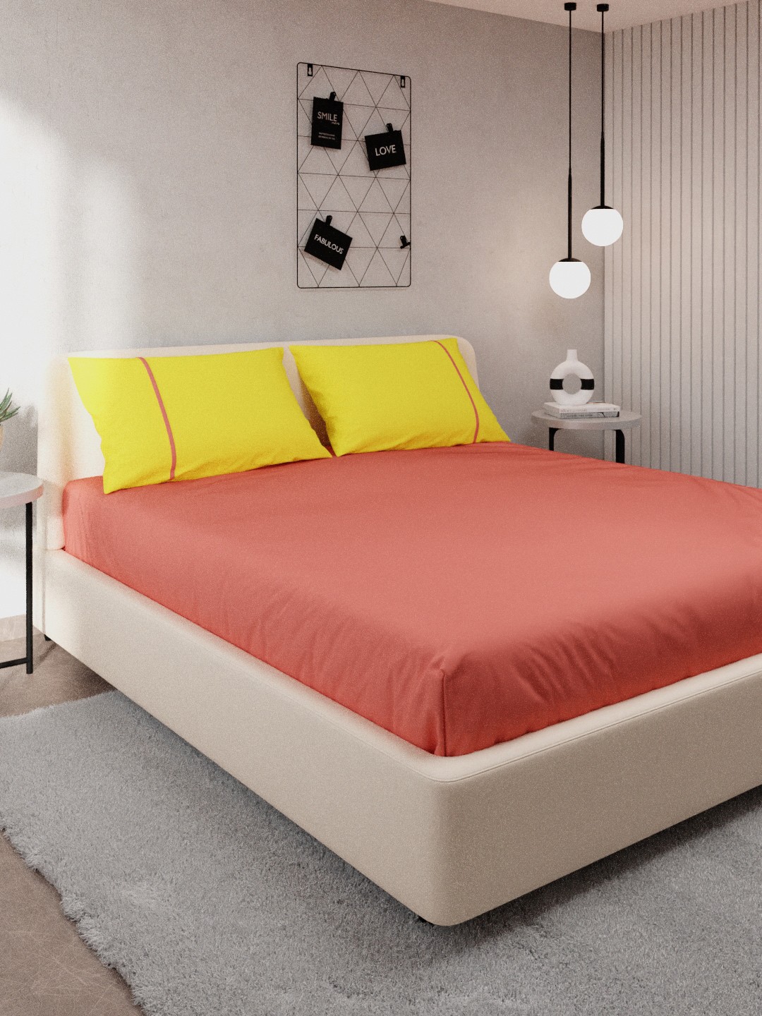 

Stoa Paris Peach & Yellow Solid 144 TC Cotton Queen Bedsheet with 2 Pillow Covers