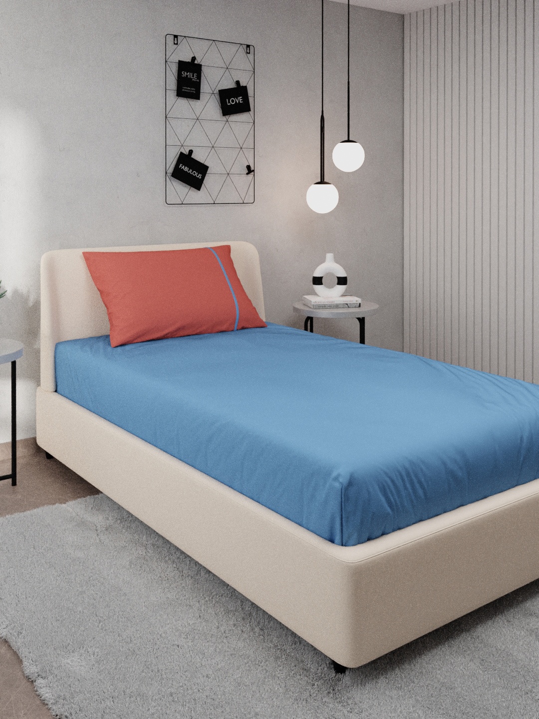 

Stoa Paris Blue & Peach Solid 144 TC Cotton Single Bedsheet with 1 Pillow Covers