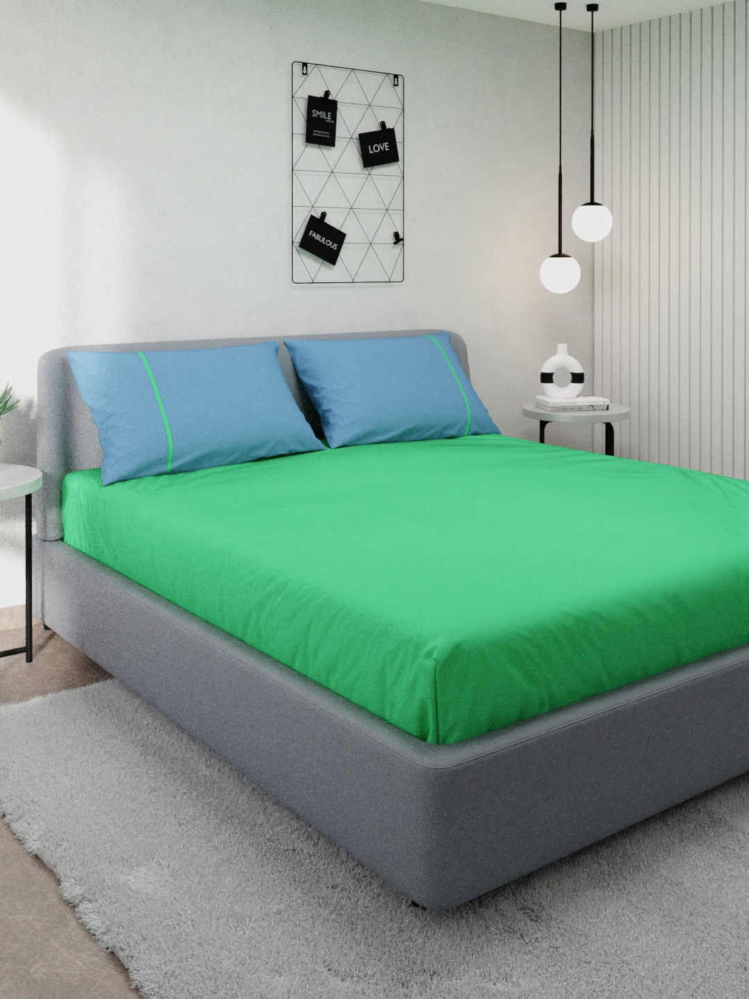 

Stoa Paris Green & Blue 144 TC Queen Bedsheet with 2 Pillow Covers