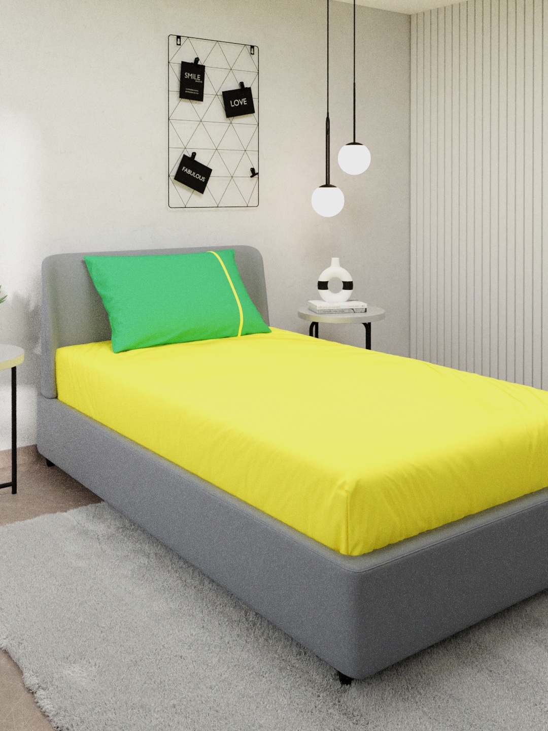 

Stoa Paris Yellow & Green Solid 144 TC Cotton Single Bedsheet with 1 Pillow Covers