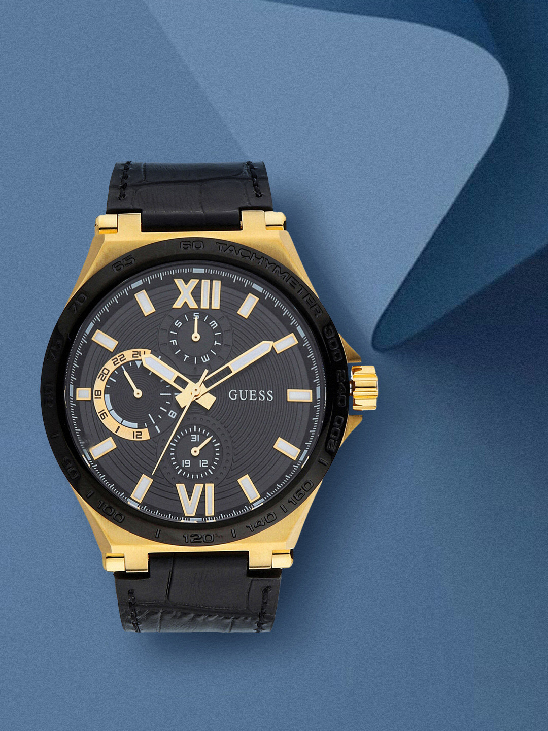 

GUESS Men Black Dial & Black Leather Straps Analogue Watch GW0204G1