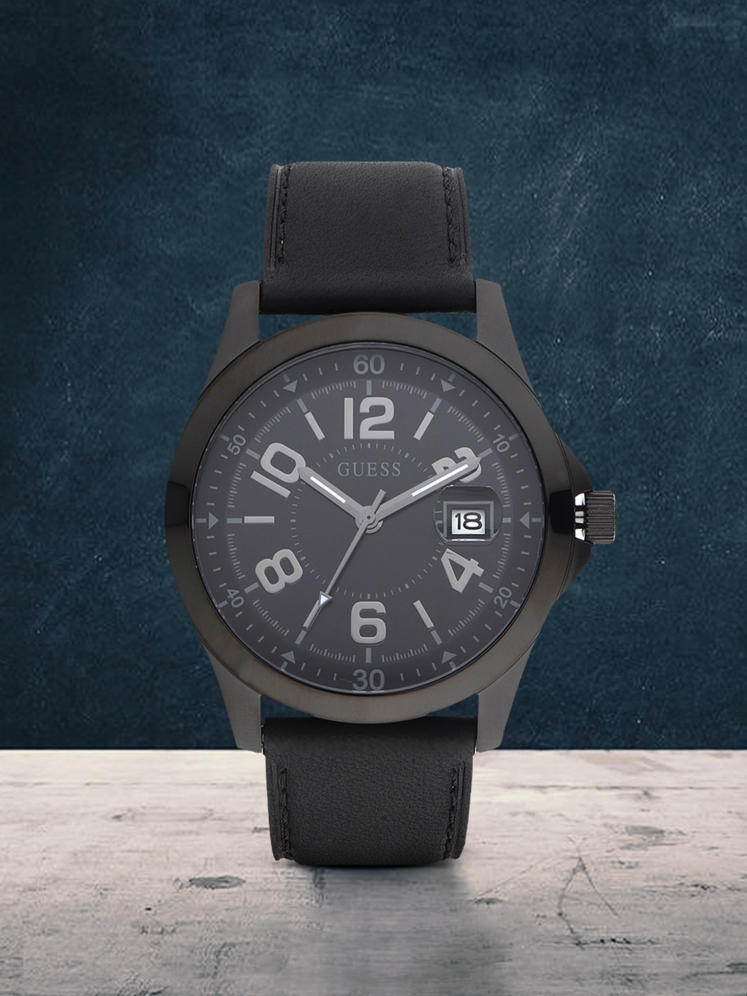 

GUESS Men Black Printed Dial & Black Leather Straps Analogue Watch GW0251G2