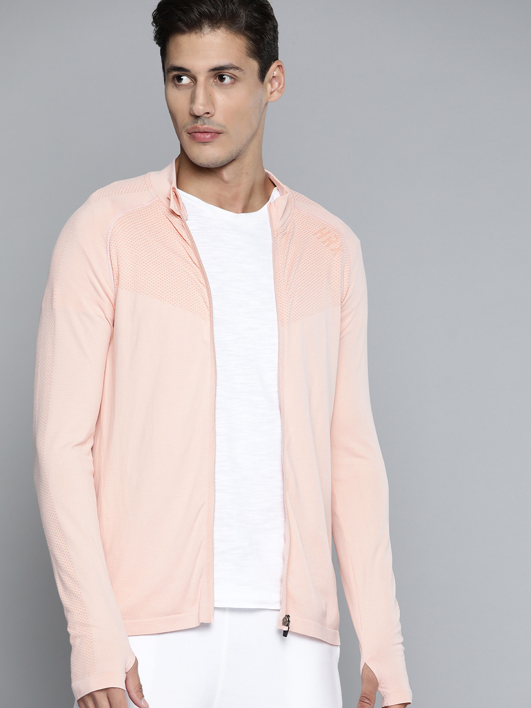 

HRX By Hrithik Roshan Men Peach Whip Seamless Solid Yoga Jacket