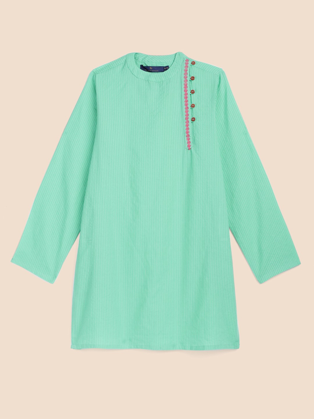 

House of Pataudi Boys Aqua Green Striped Pure Cotton Kurta