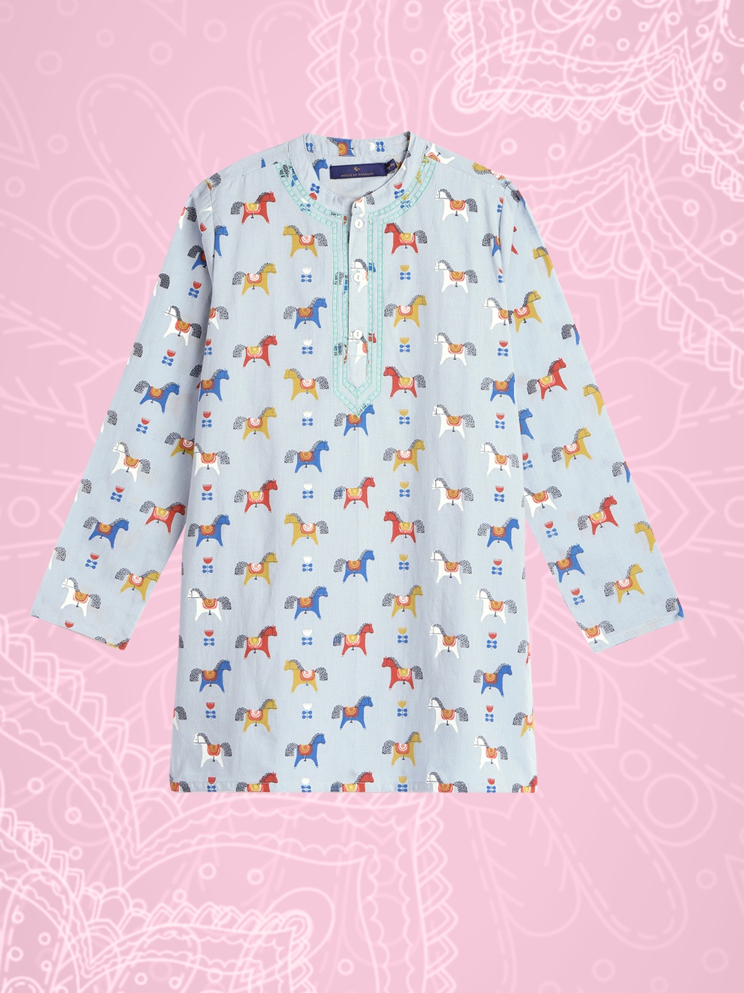

House of Pataudi Boys Blue Printed Kurta