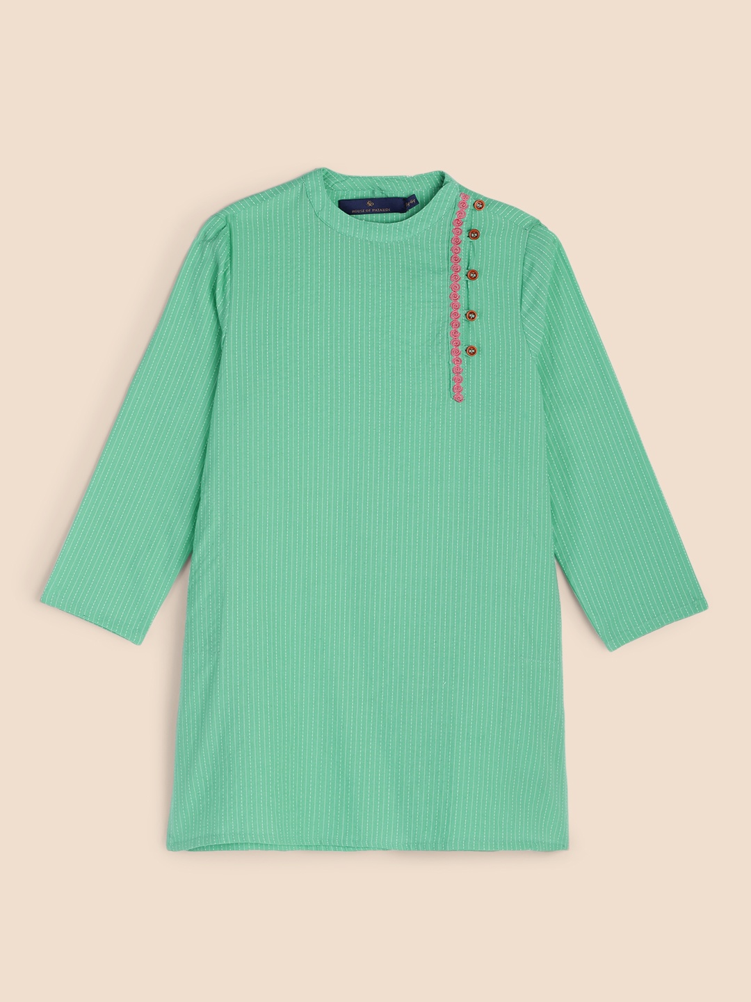 

House of Pataudi Boys Sea Green Self Design Pure Cotton Kurta